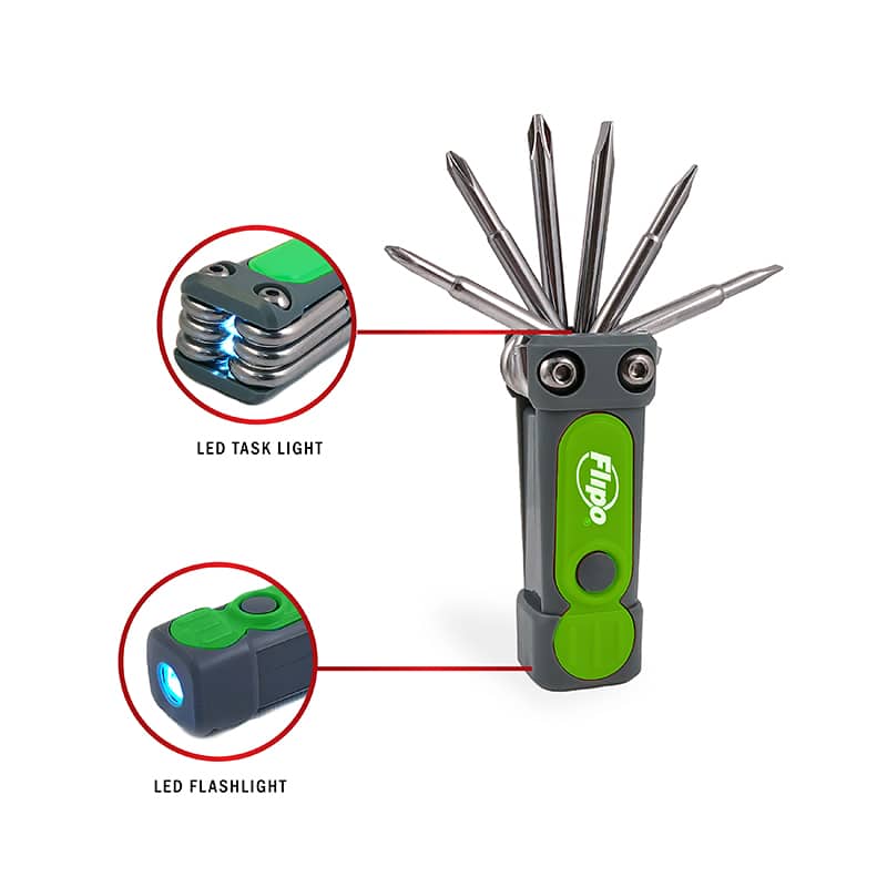 8-in-1 Pocket Tool Box with LED Flashlight and Task Light-by-Flipo