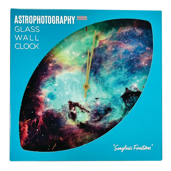 Astrophotography Glass Clock Seaglass Firestorm by Streamline