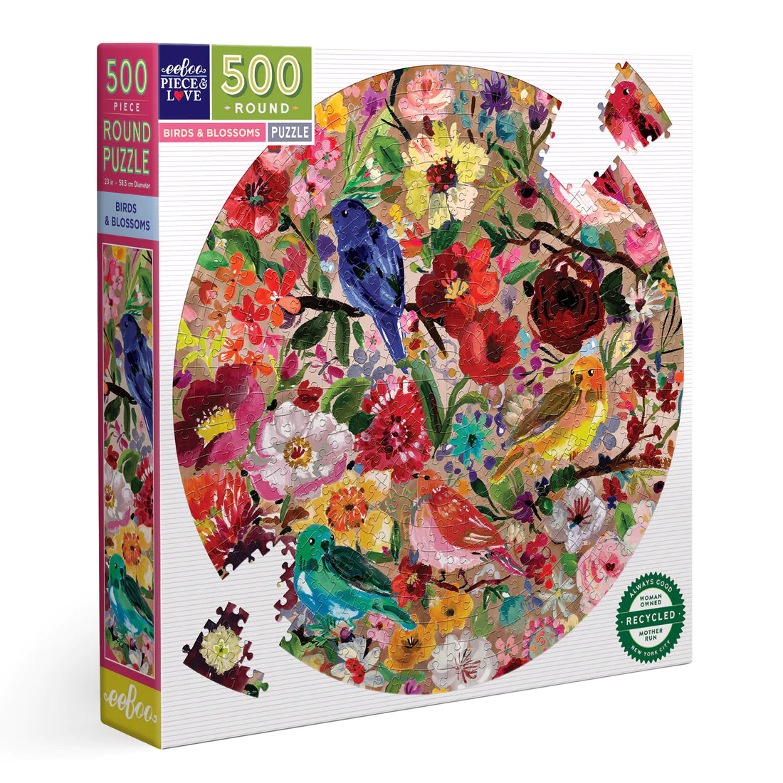 Birds & Blossoms 500pc Round Puzzle-by-eeBoo