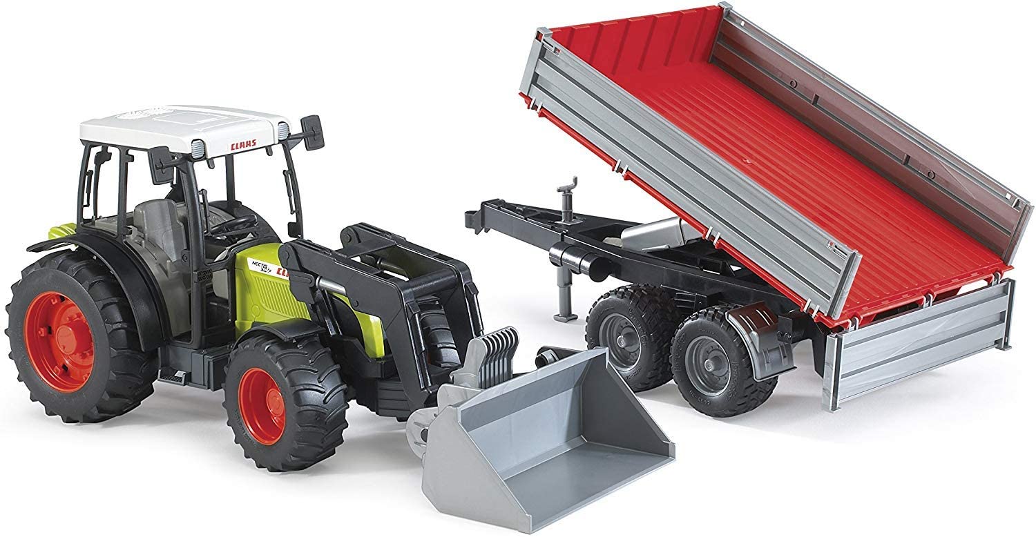 CLAAS Farm and Construction Tractor with Frontloader and Tipping Trailer by Bruder