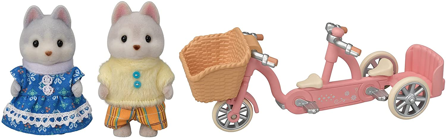 Calico Critters Husky Brother Sisters Tandem Cycling Set by Epoch Everlasting Play 6