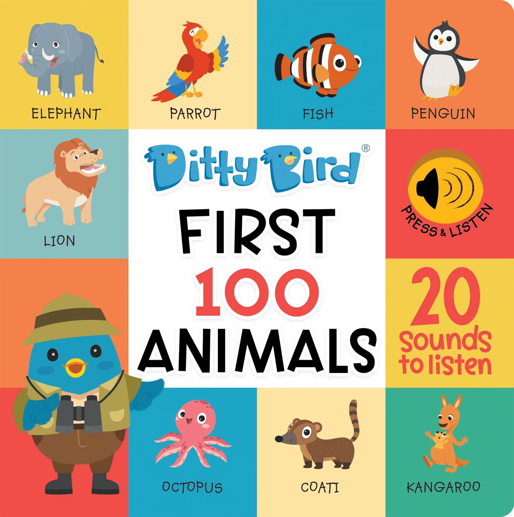 Ditty Bird First 100 Animals Board Book-by-Ditty Bird