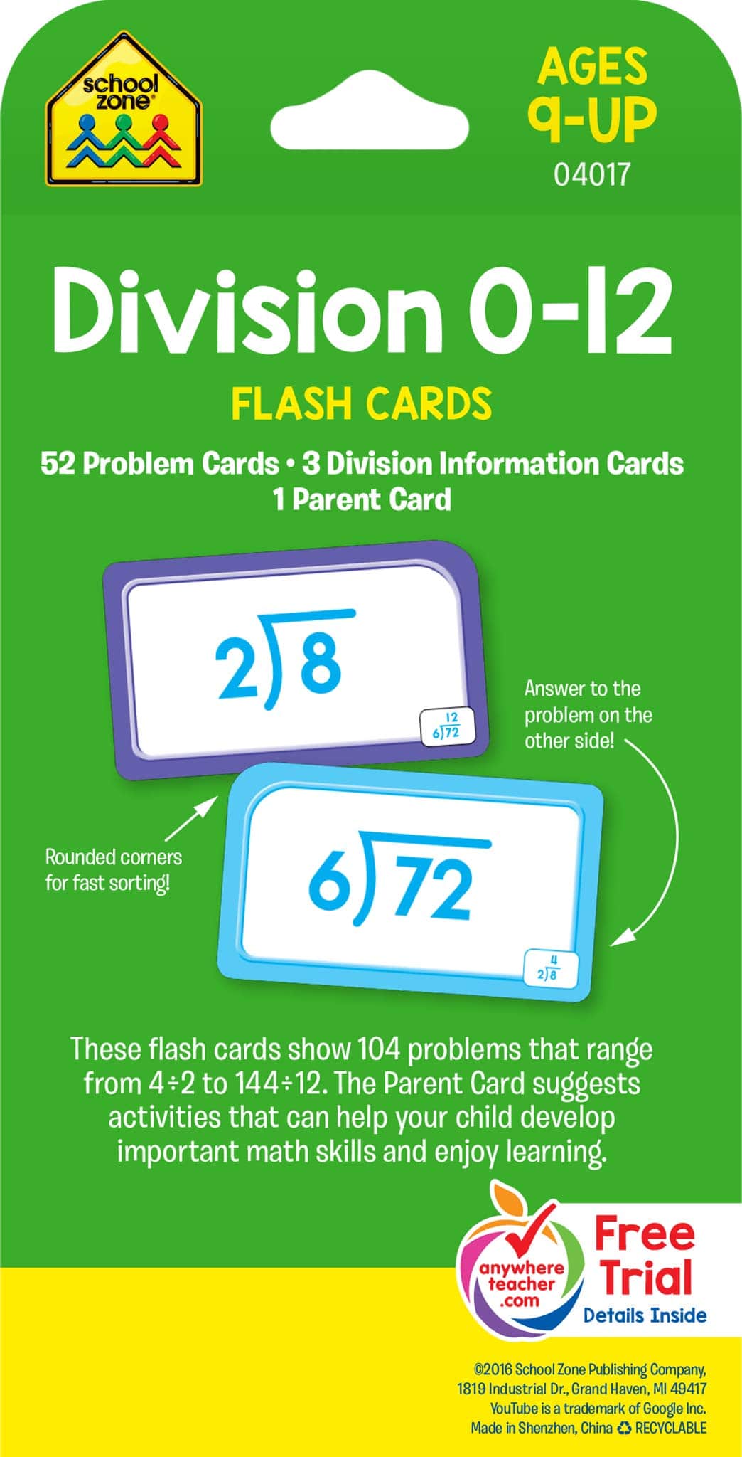 Division 0 12 Flash Cards by School Zone 1