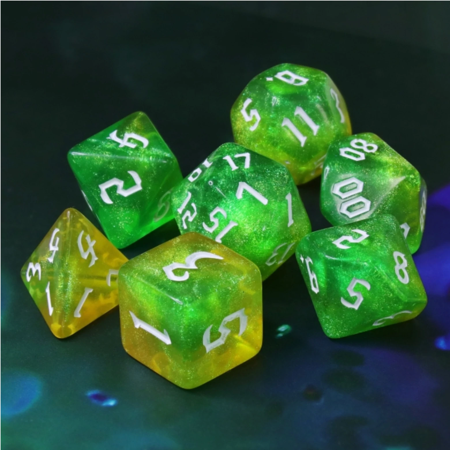 Fairy Tinker RPG Dice Set YellowGreen Shimmer by Foam Brain Games 3
