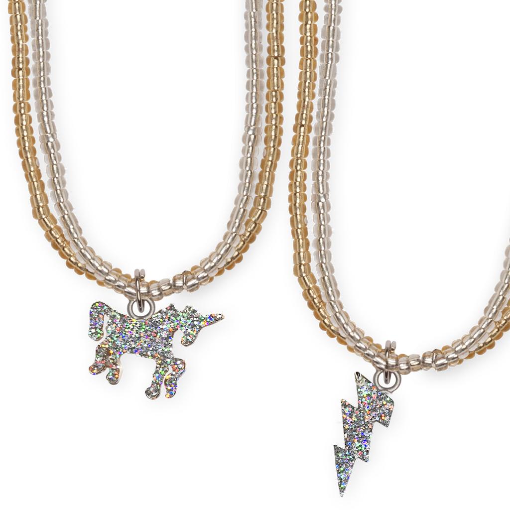 Glitter Necklace Unicorn or Lighting Bolt by Great Pretenders