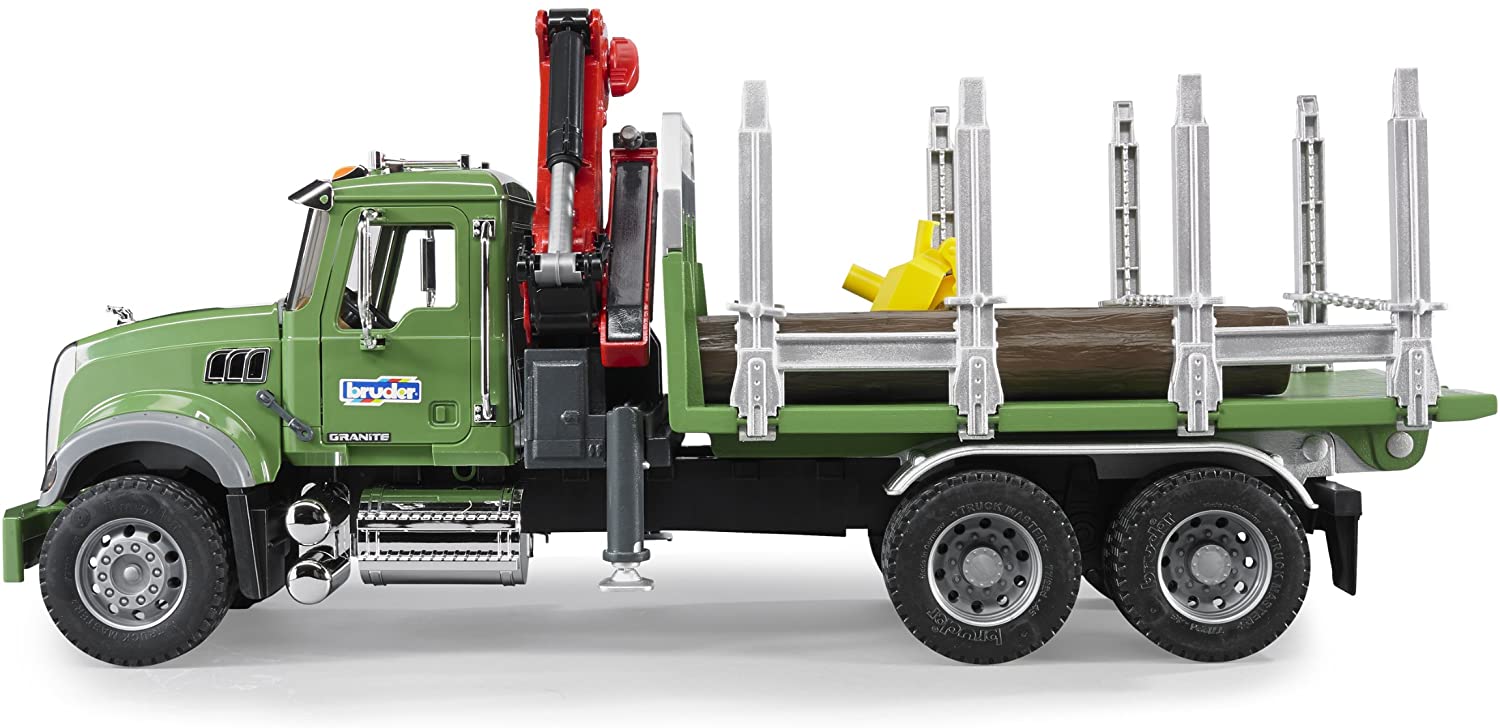 Mack Granite Timber Truck with Loading Crane and 3 Logs by Bruder 1