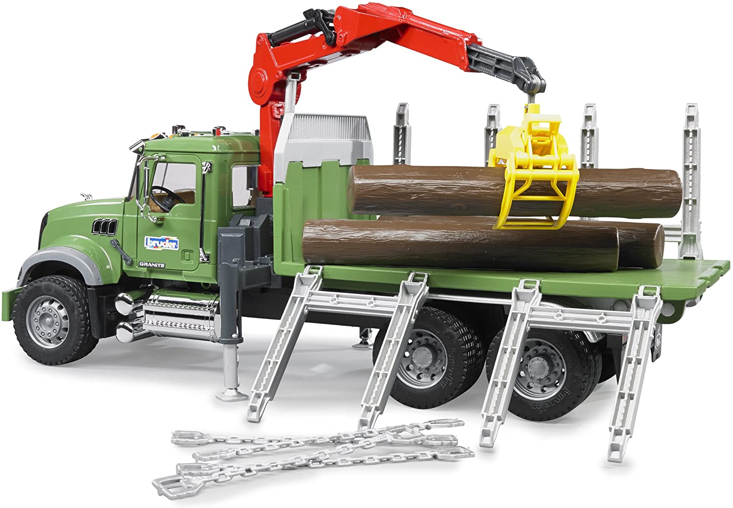Mack Granite Timber Truck with Loading Crane and 3 Logs by Bruder 2