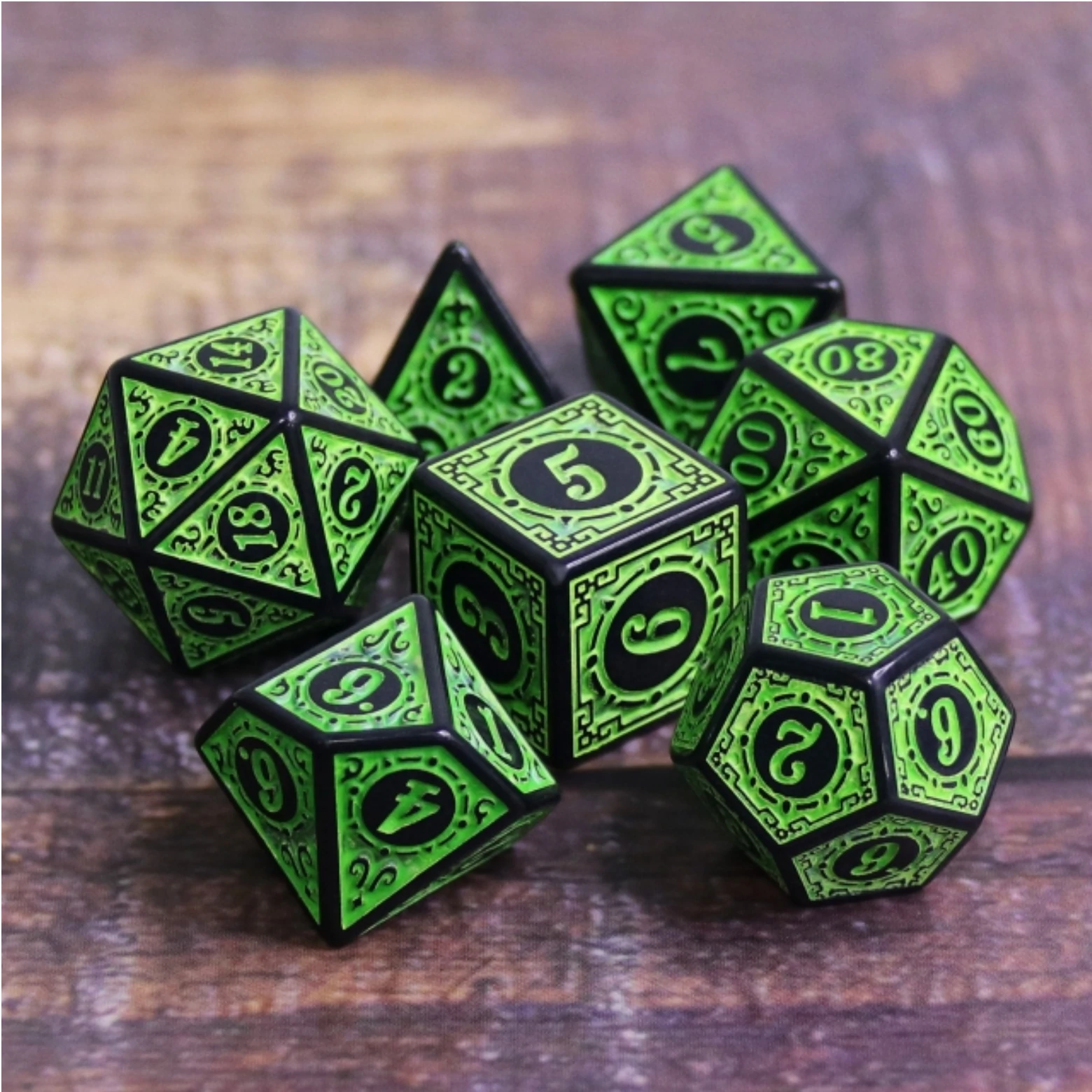 Magic Flame Green RPG Dice Set by Foam Brain Games 1