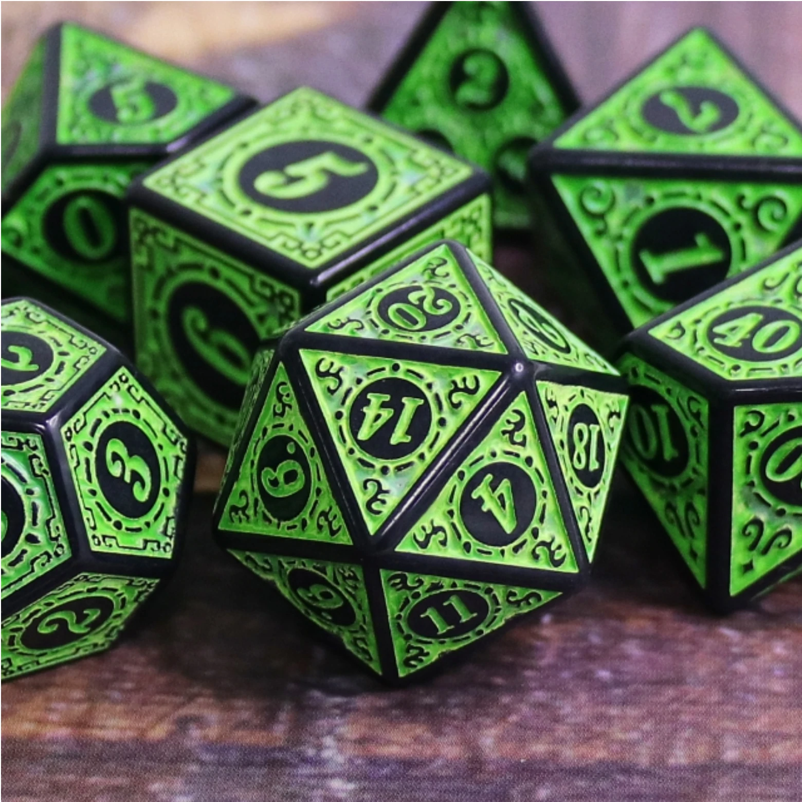 Magic Flame Green RPG Dice Set by Foam Brain Games 2