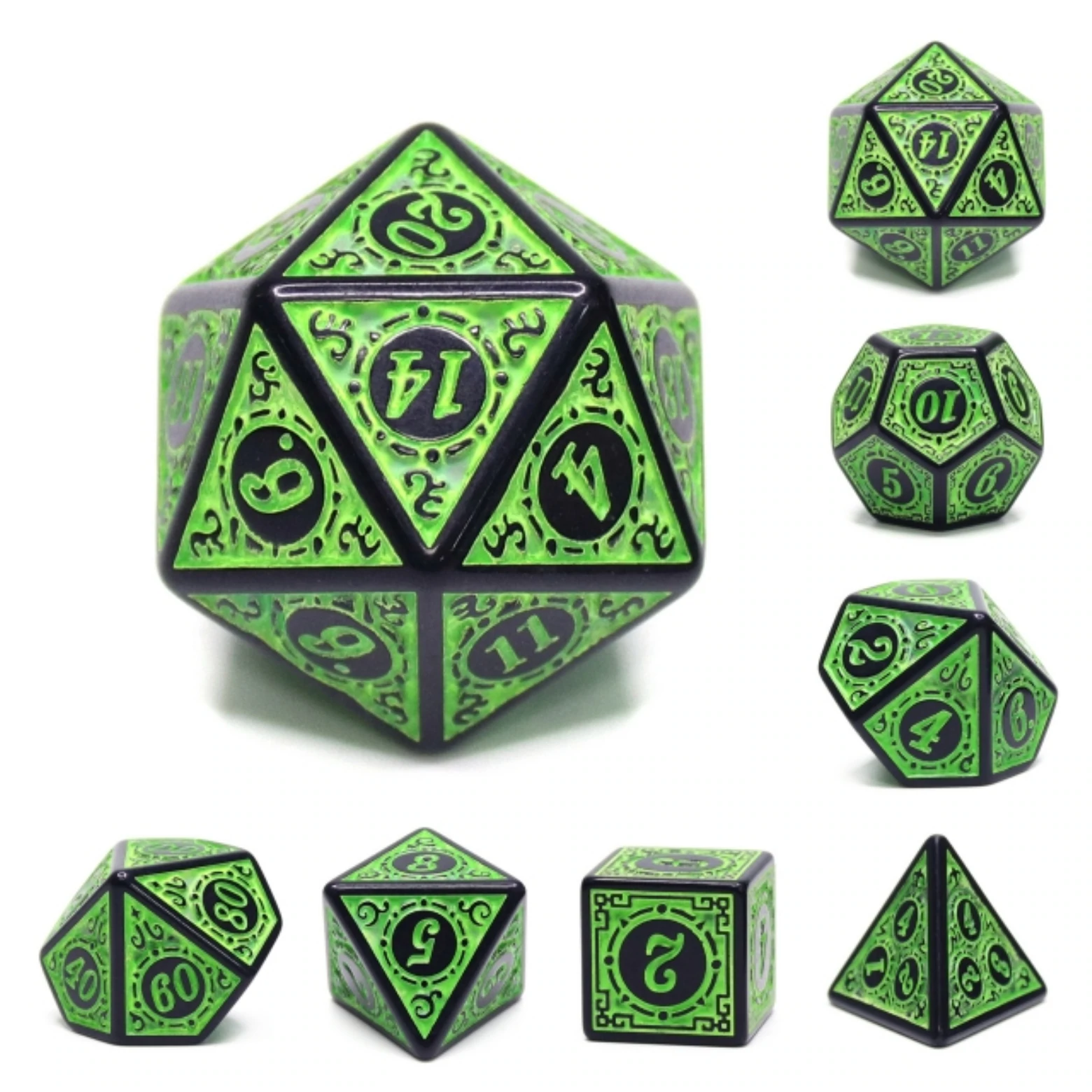 Magic Flame Green RPG Dice Set by Foam Brain Games