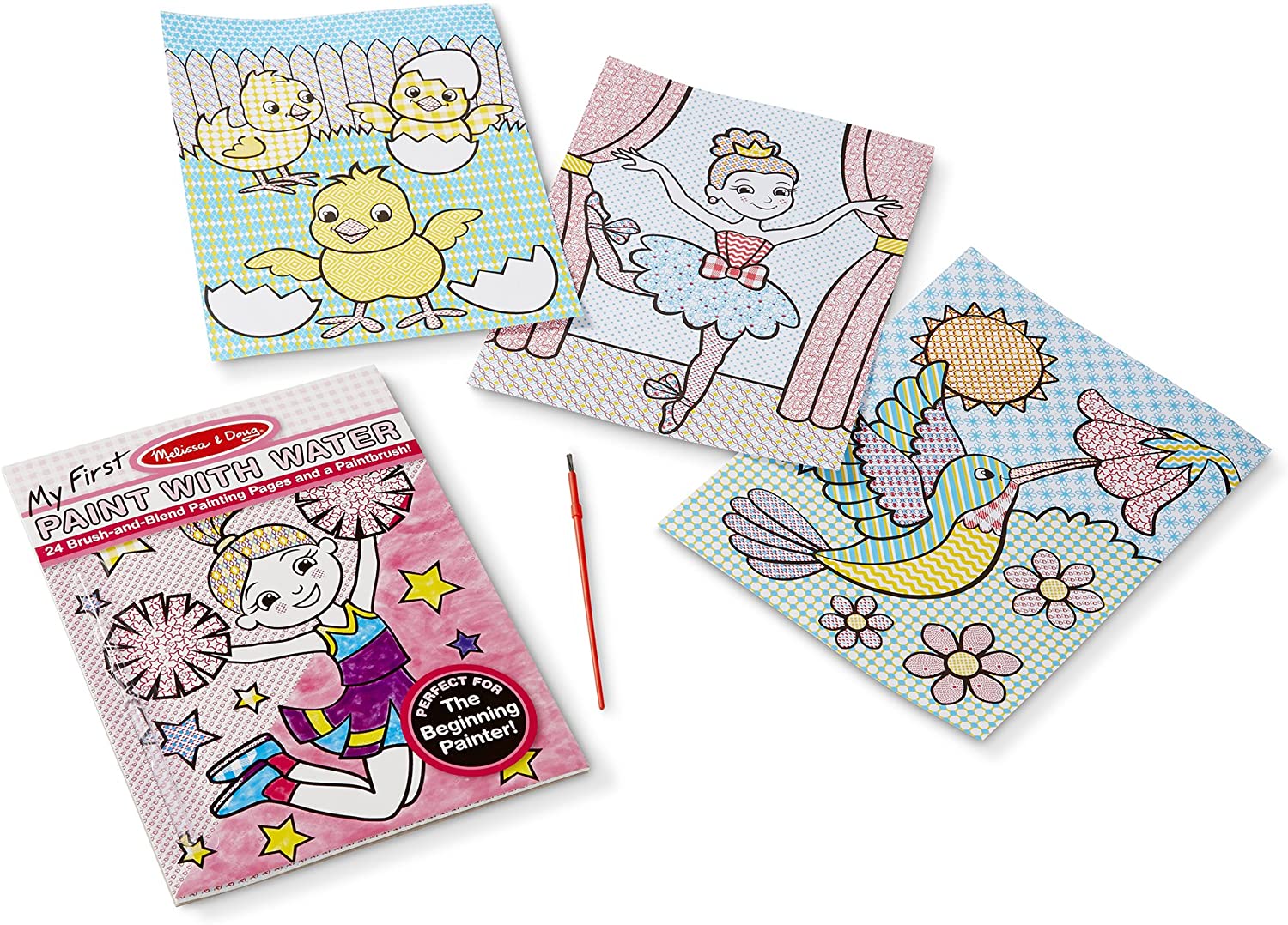 My First Paint With Water Kids Art Pad With Paintbrush Cheerleaders Flowers Fairies and More by Melissa Doug 2