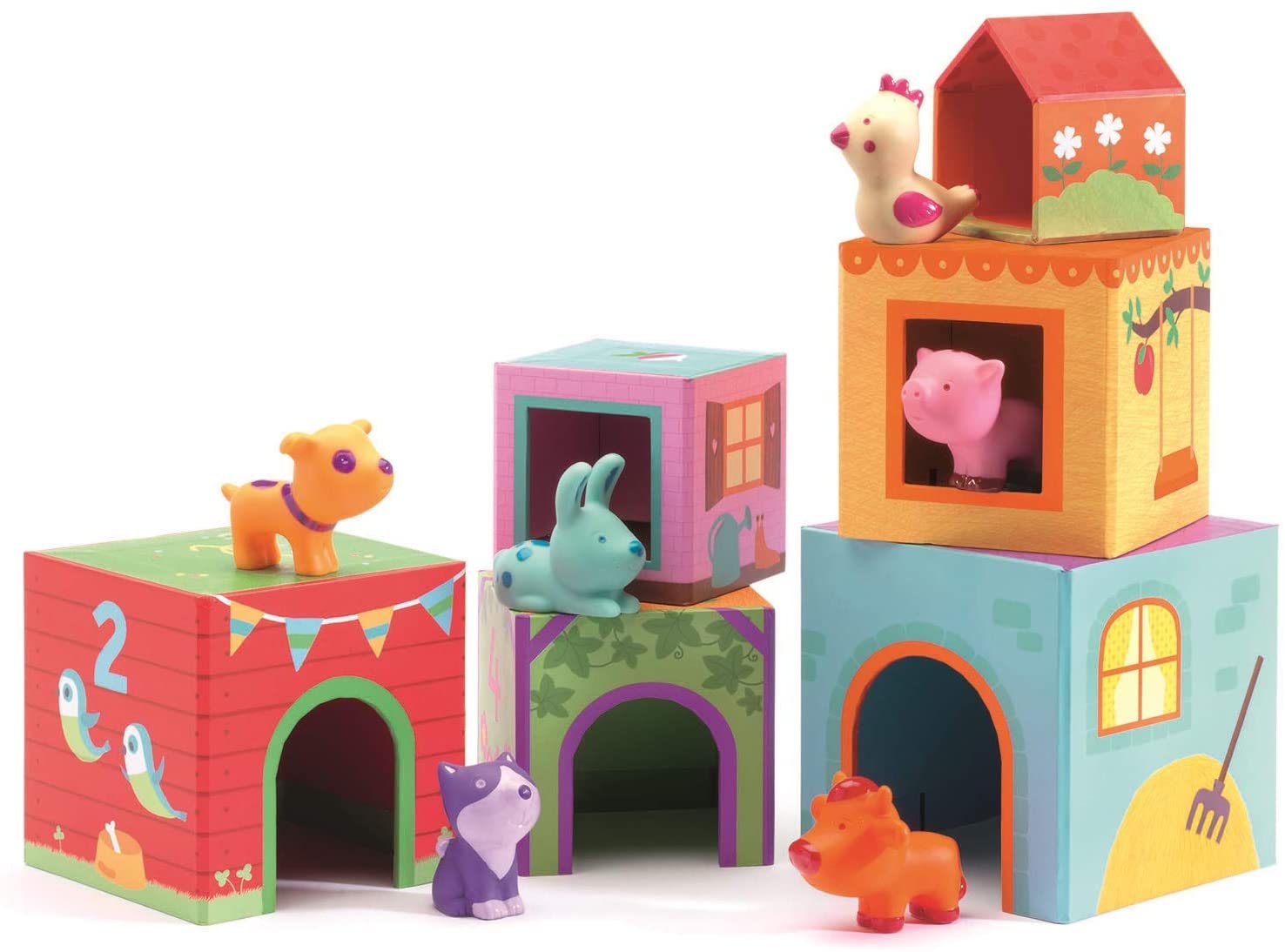 Nesting Block Tower With Animals by Djeco