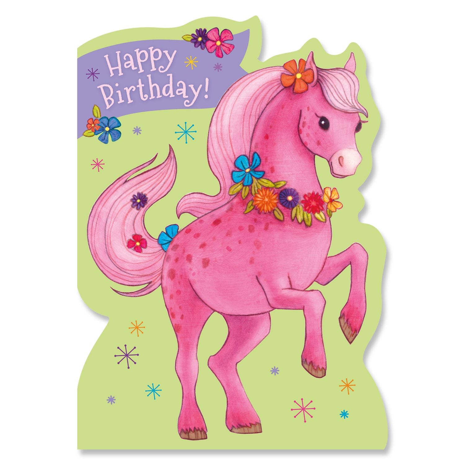 Pink Pony Glitter Birthday Card by Peaceable Kingdom