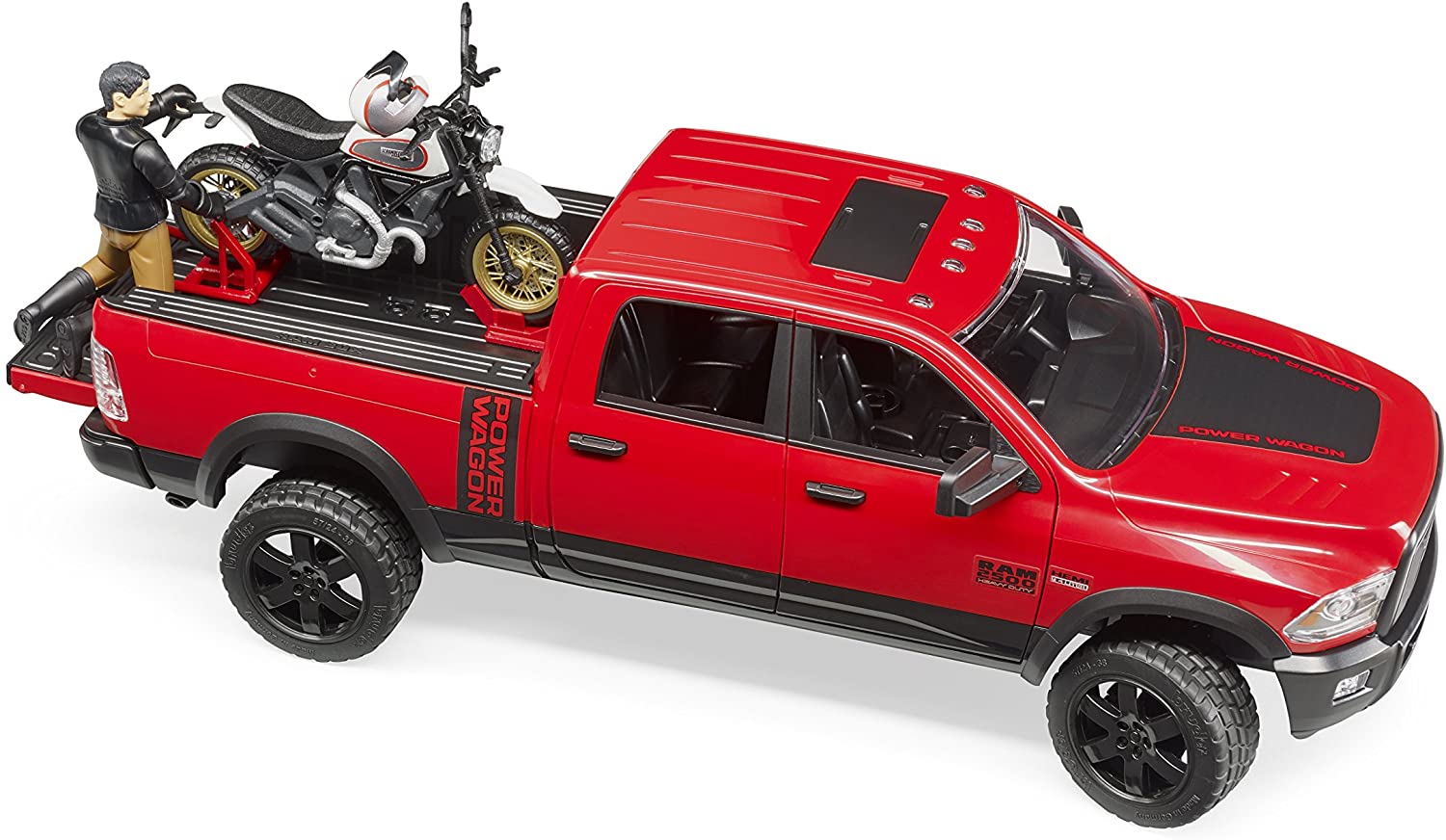 Ram 2500 Power Wagon with Ducati Scarmbler Desert Sled and Driver by Bruder 4