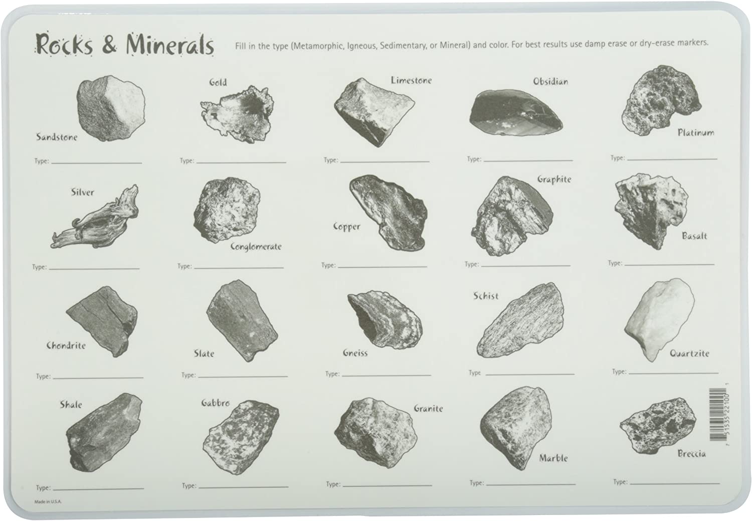 Rocks and Minerals Placemat by Painless Learning 1