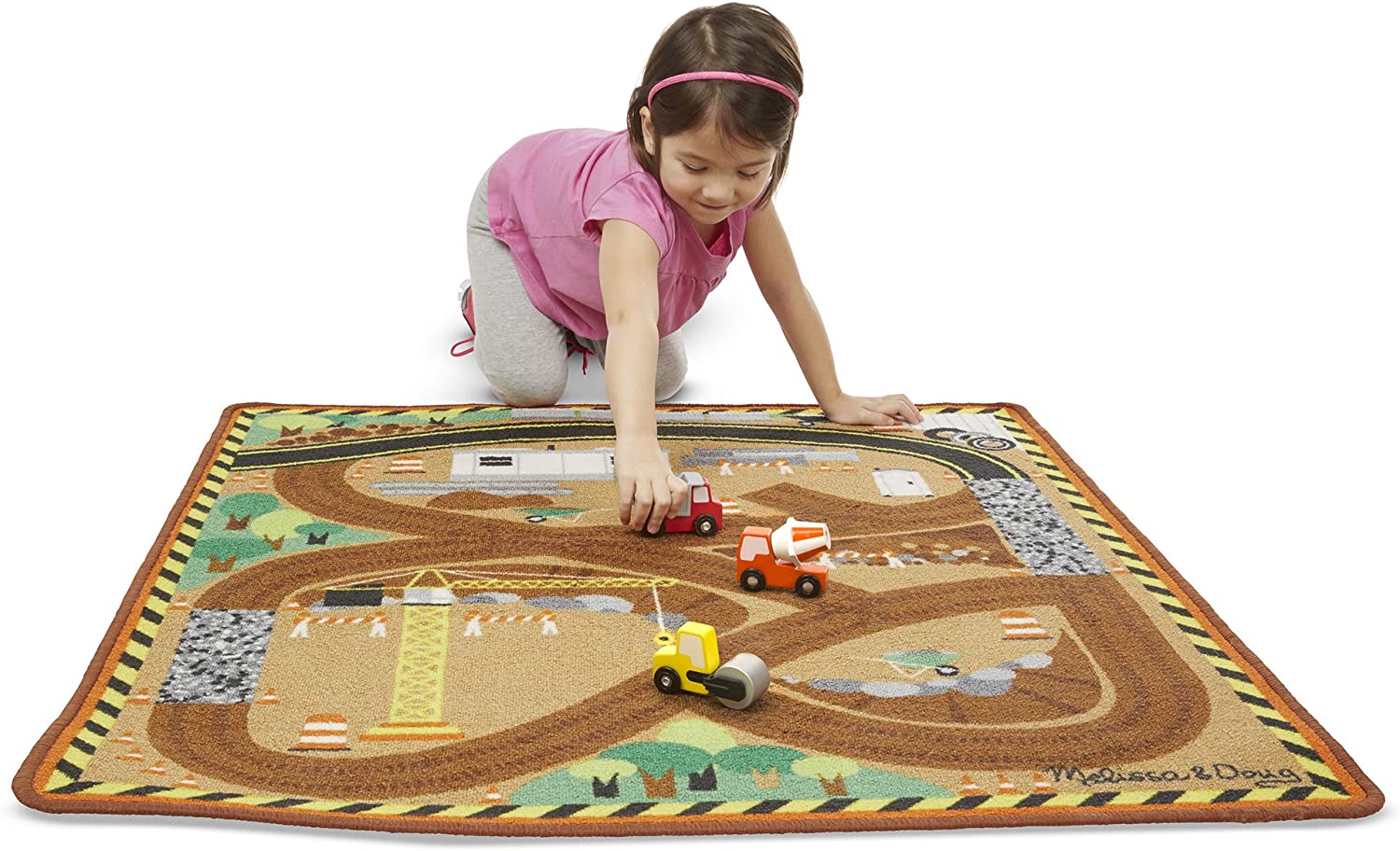 Round the Construction Zone Work Site Rug Vehicle Set by Melissa Doug 1