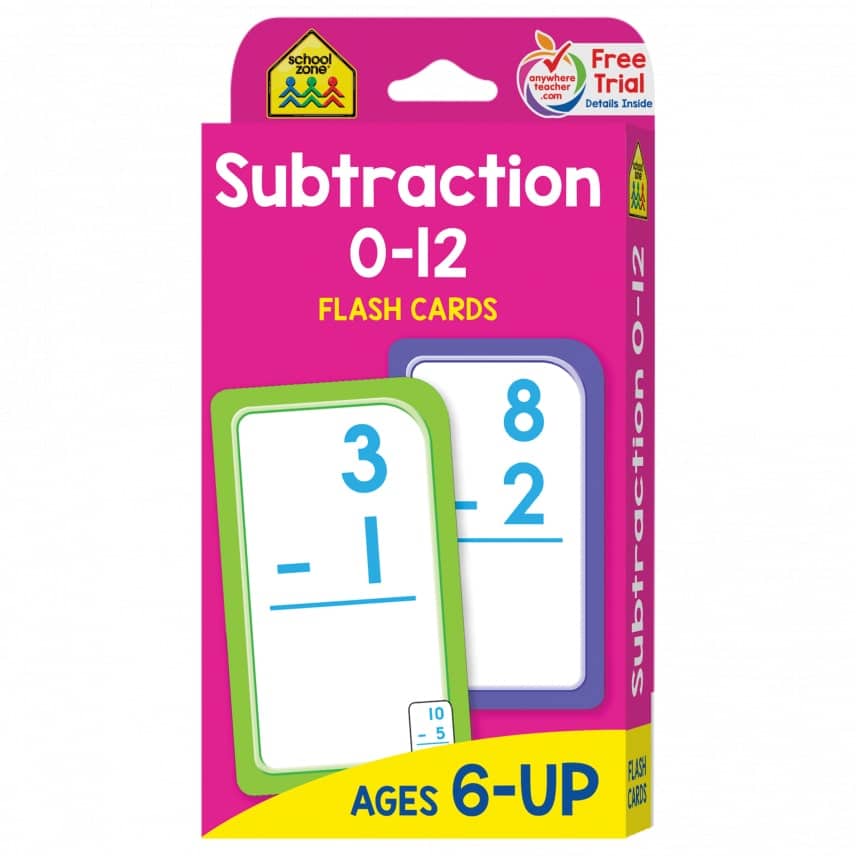 Subtraction 0 12 Flash Cards by School Zone