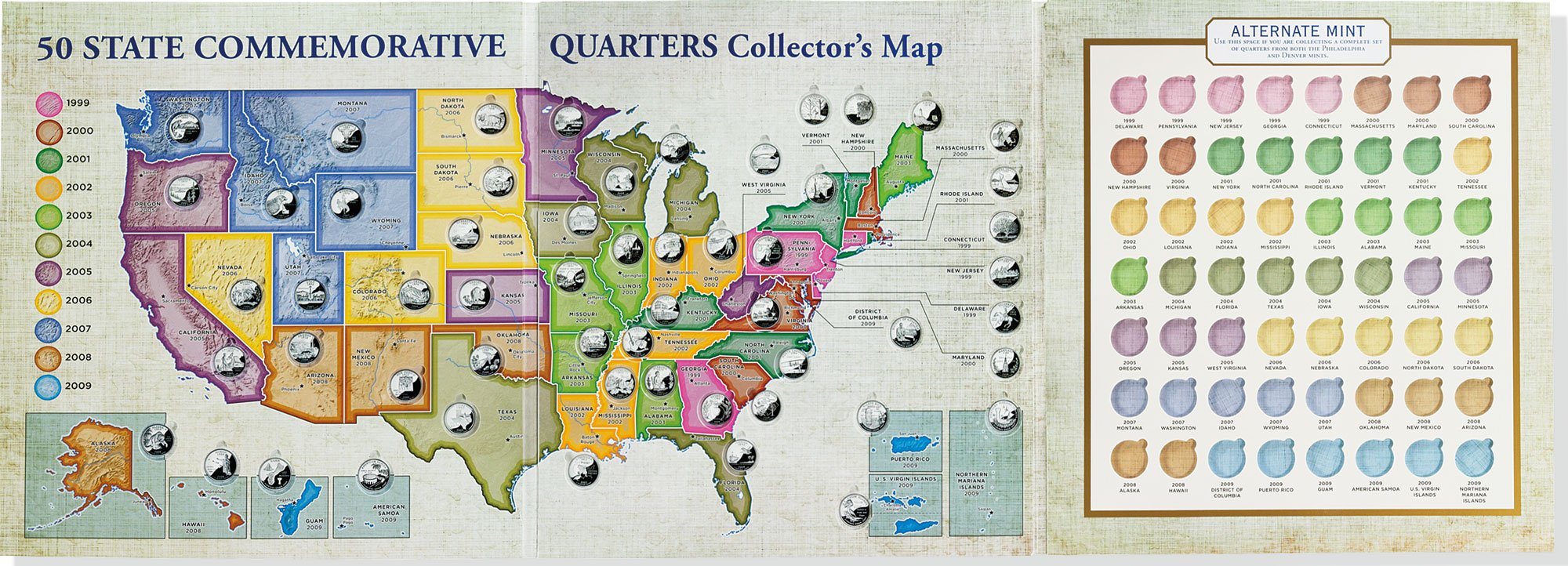 50 State Commemorative Quarters Collector's Map – A2Z Science & Toys