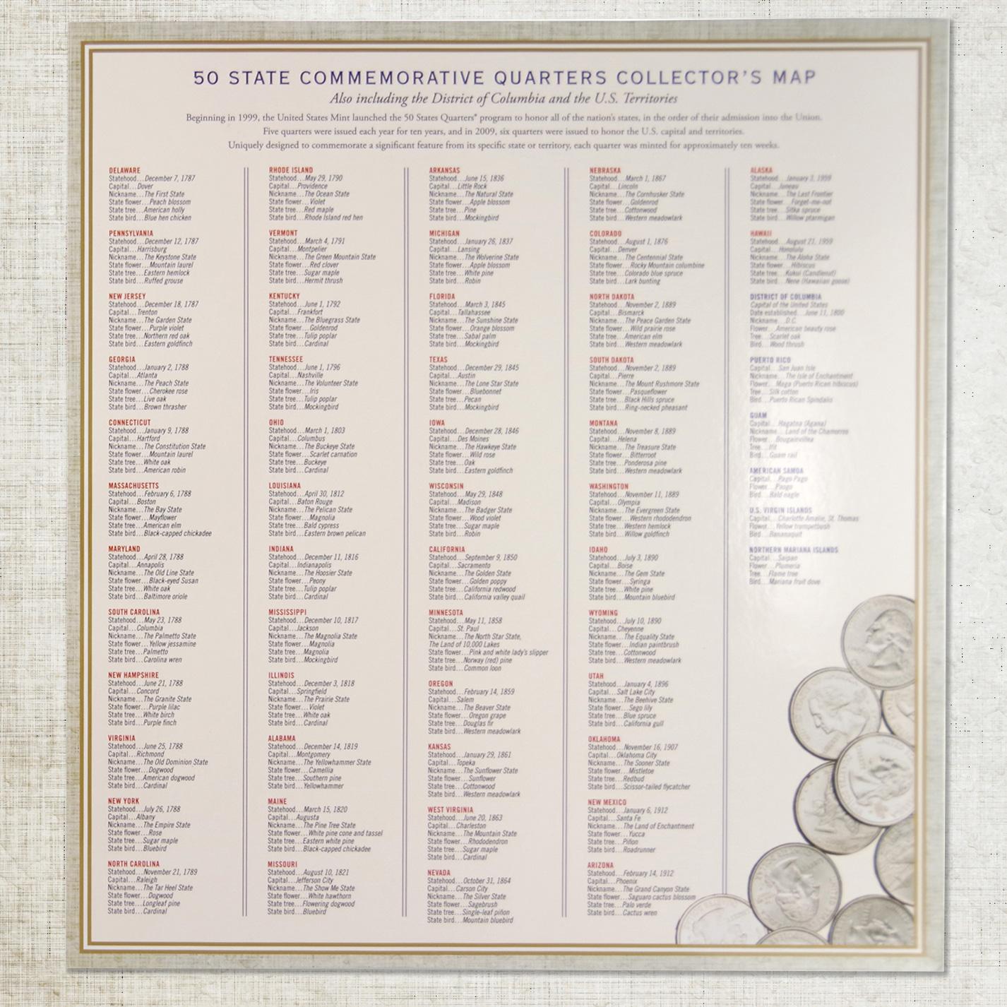 50 State Commemorative Quarters Collector's Map – A2Z Science & Toys