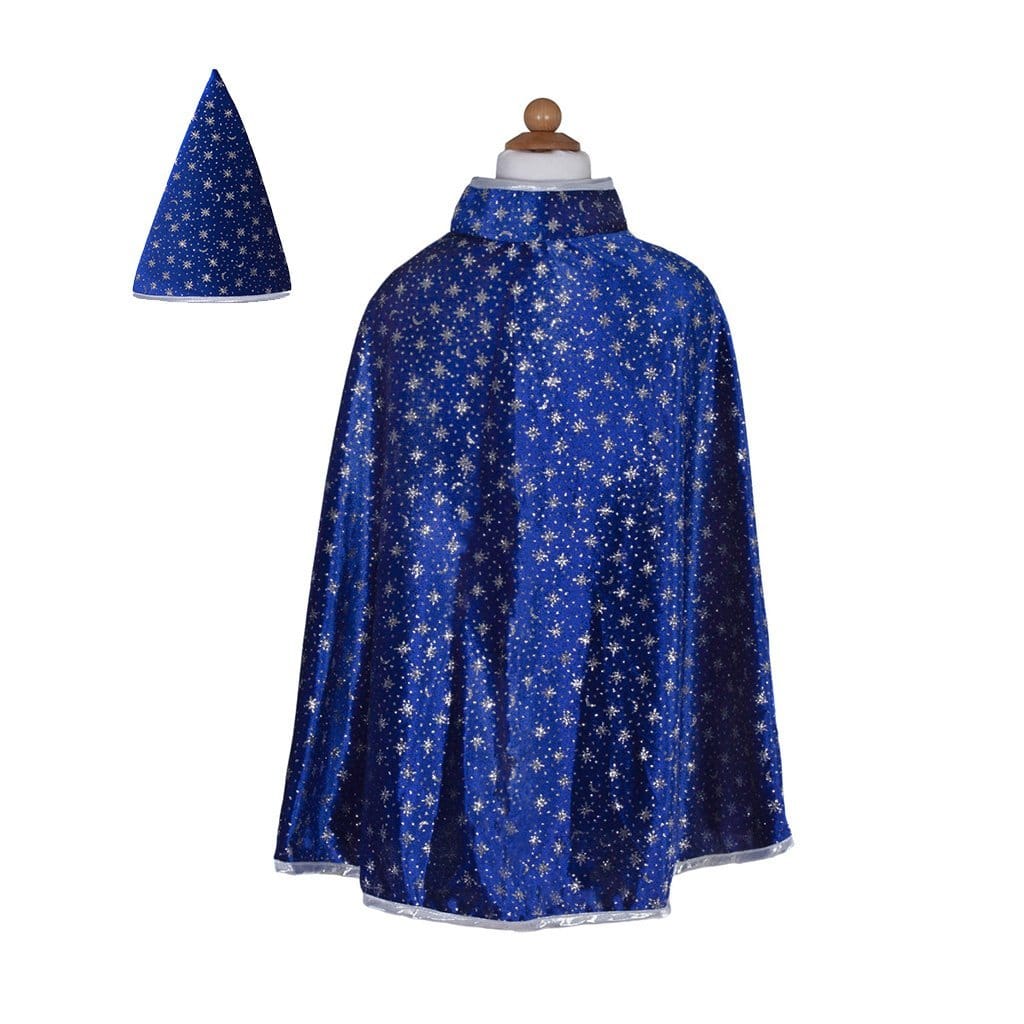 Blue Glitter Wizard Cape Hat Set by Great Pretenders