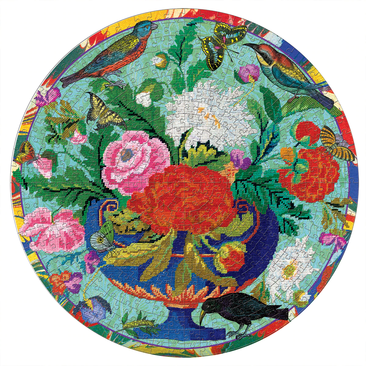 Bouquet and Birds 500pc Round Puzzle by eeBoo 3
