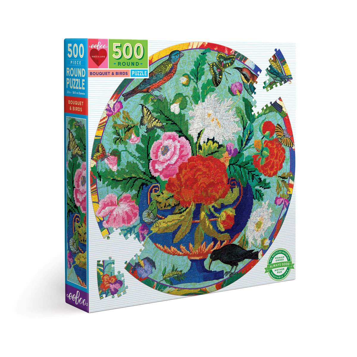 Bouquet and Birds 500pc Round Puzzle by eeBoo