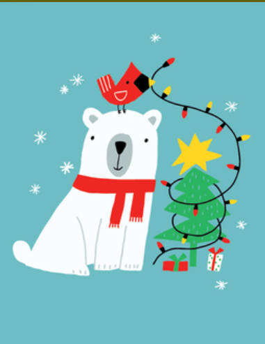 Christmas Polar Bear with Cardinal Holiday Card by Great Arrow Graphics