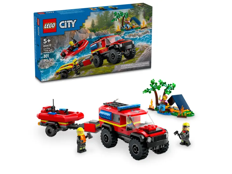 City 4x4 Fire Truck with Rescue Boat-by-Lego