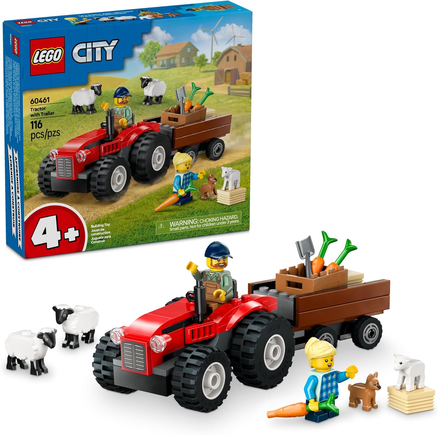 City Red Farm Tractor with Trailer & Sheep-by-Lego