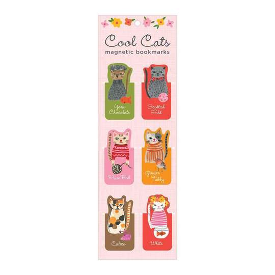 Cool Cats Magnetic Book Marks Set of 6 by Galison