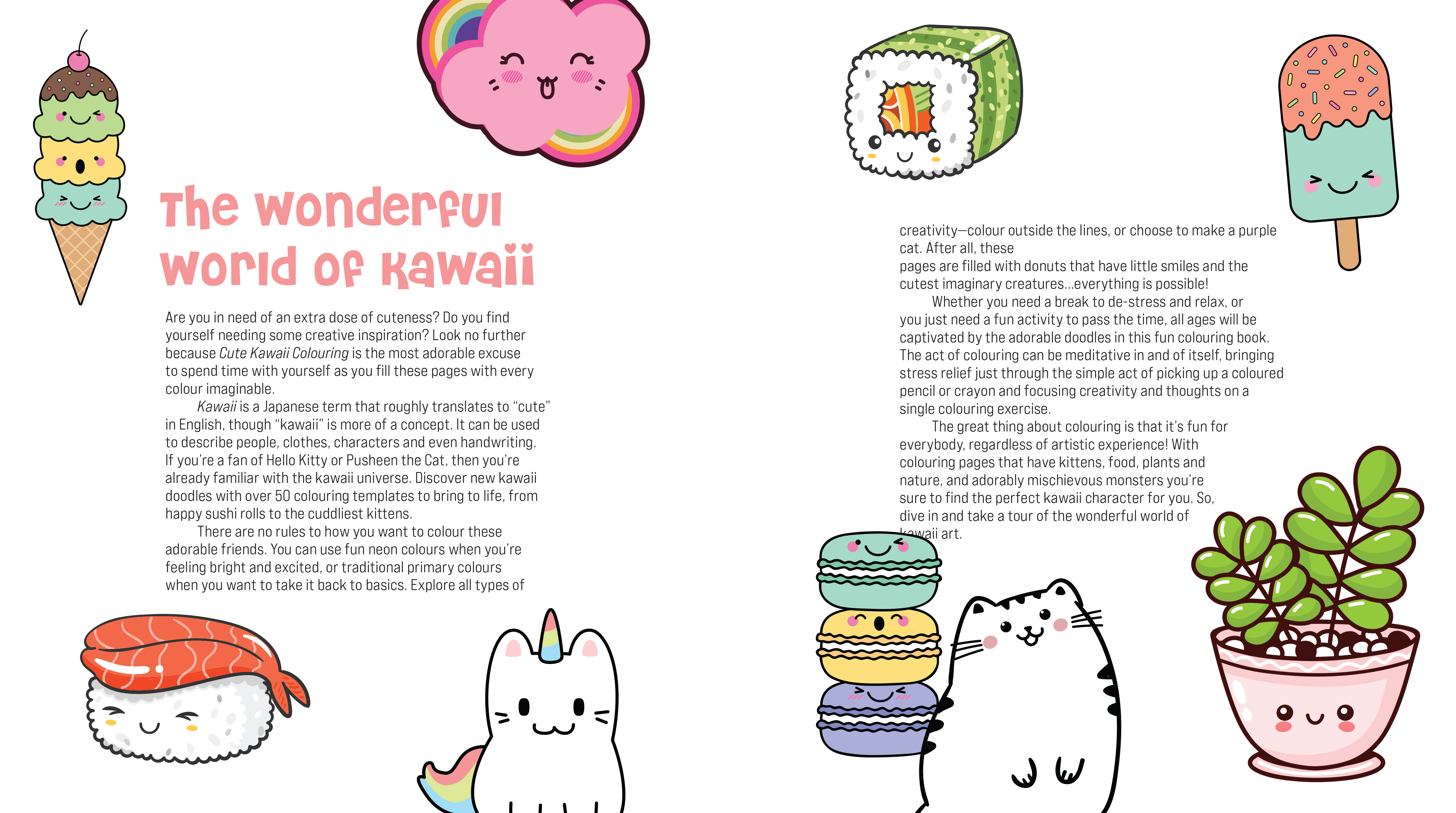 Cute Kawaii Coloring Color Super Cute Cats Sushi Clouds Flowers Monsters Sweets and More by Quarto Publishing 2