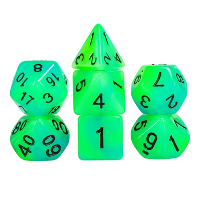 Glow in the Dark - Blue and Green RPG Dice Set-by-Foam Brain Games