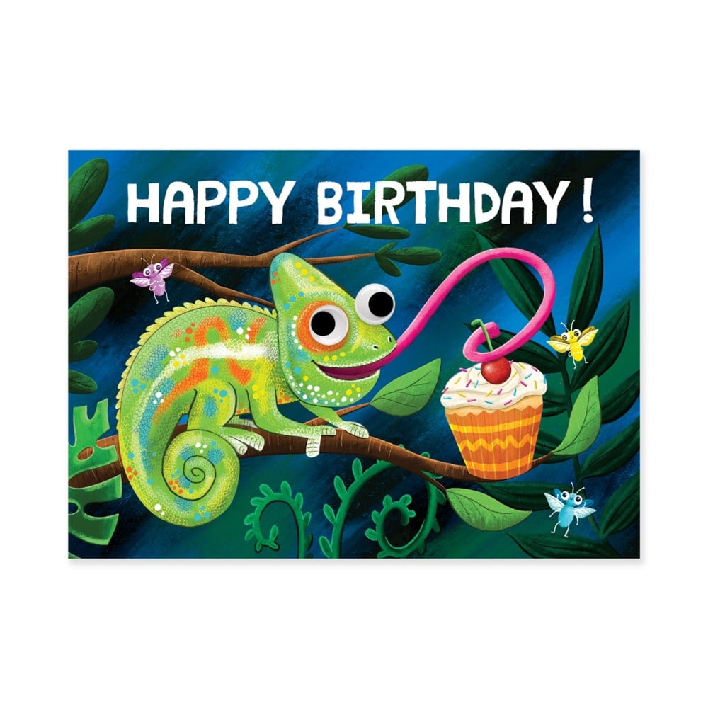 Googly Eyes Chameleon Birthday Card by Peaceable Kingdom