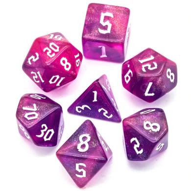 Gravity Elemental RPG Dice Set PinkPurple Shimmer by Foam Brain Games