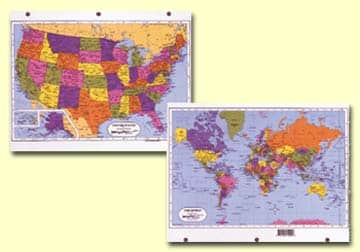 Laminated World and United States Map Binder Size by Painless Learning
