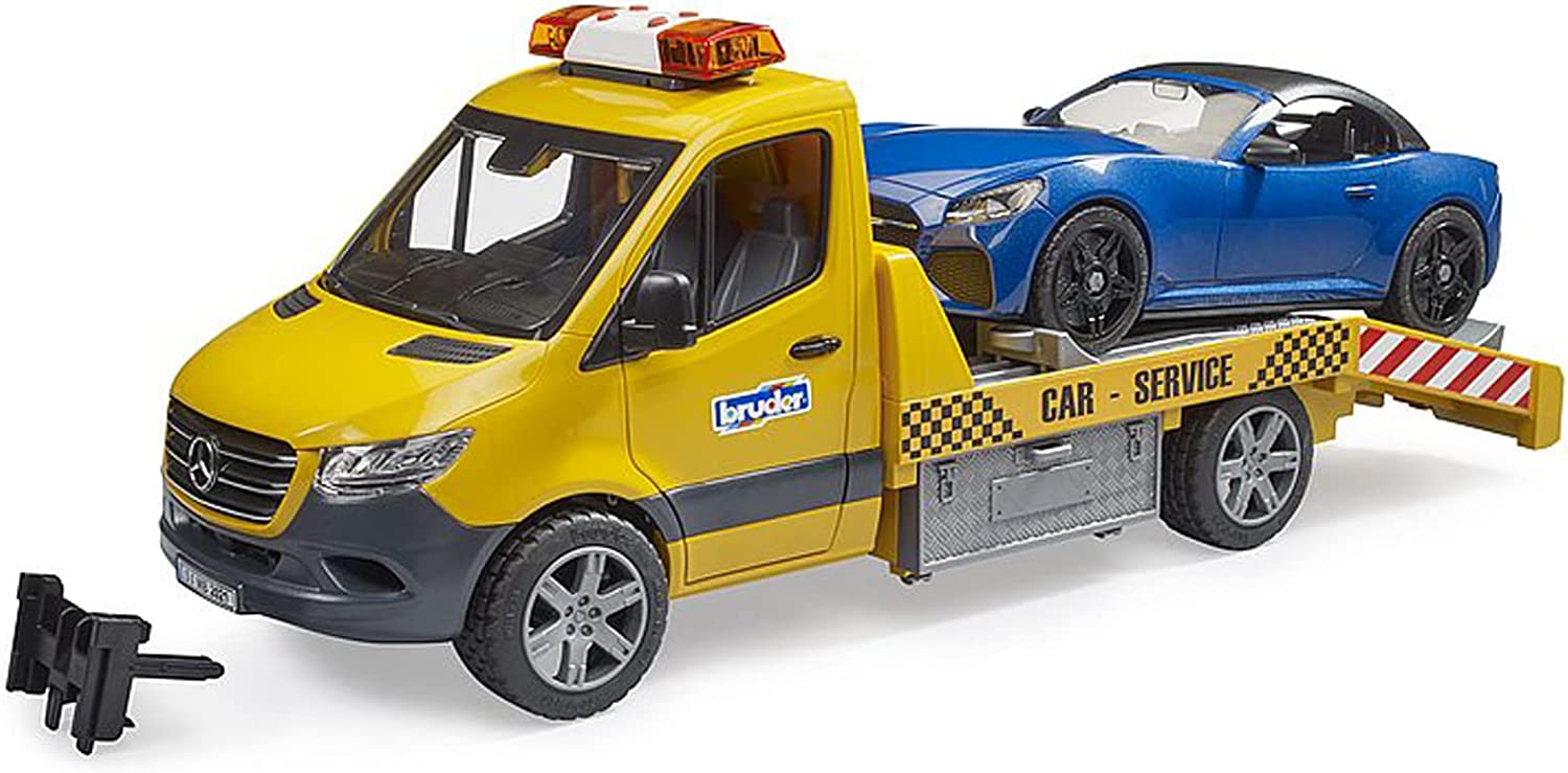 MB Sprinter Tow Truck w Bruder Roadster Light Sound Module by Bruder