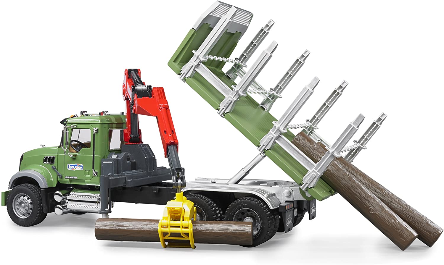 Mack Granite Timber Truck with Loading Crane and 3 Logs by Bruder 3