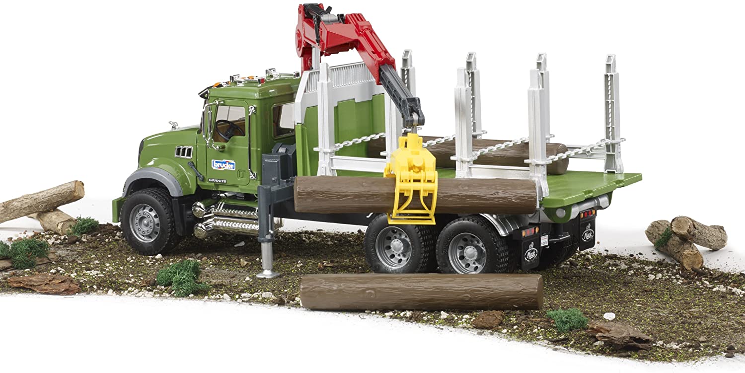 Mack Granite Timber Truck with Loading Crane and 3 Logs by Bruder 6