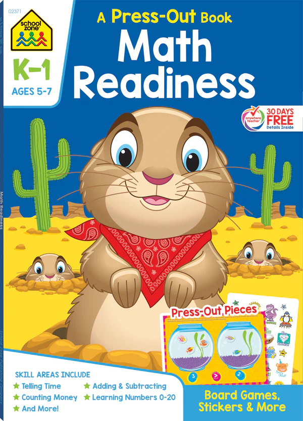 Math Readiness Grades K-1 Press-Out Workbook-by-School Zone
