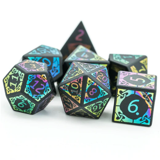 Obsidian and Rainbow Flourish Stone RPG Dice Set by Foam Brain Games 1