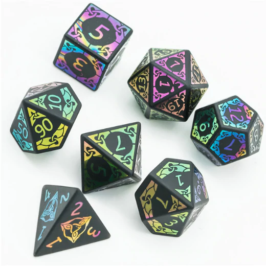 Obsidian and Rainbow Flourish Stone RPG Dice Set by Foam Brain Games 2