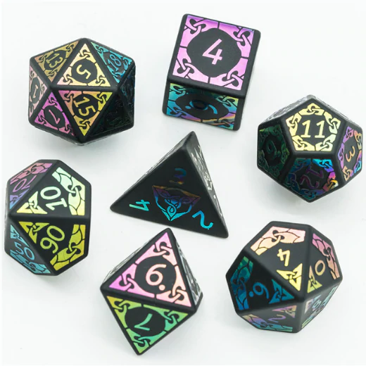 Obsidian and Rainbow Flourish Stone RPG Dice Set by Foam Brain Games 4