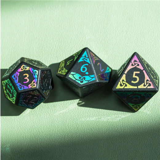 Obsidian and Rainbow Flourish Stone RPG Dice Set by Foam Brain Games 5