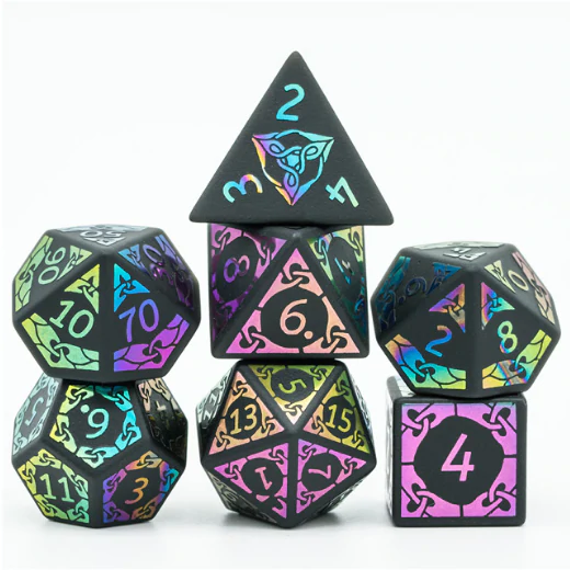 Obsidian and Rainbow Flourish Stone RPG Dice Set by Foam Brain Games