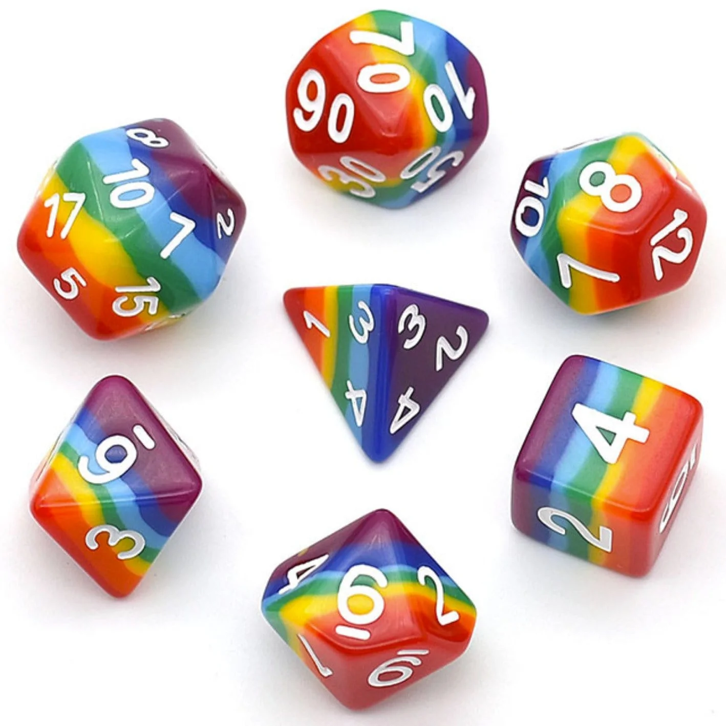 Opaque Rainbow Layer RPG Dice Set by Foam Brain Games