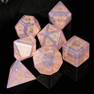Pink Opalite Stone RPG Dice Set by Foam Brain Games 5