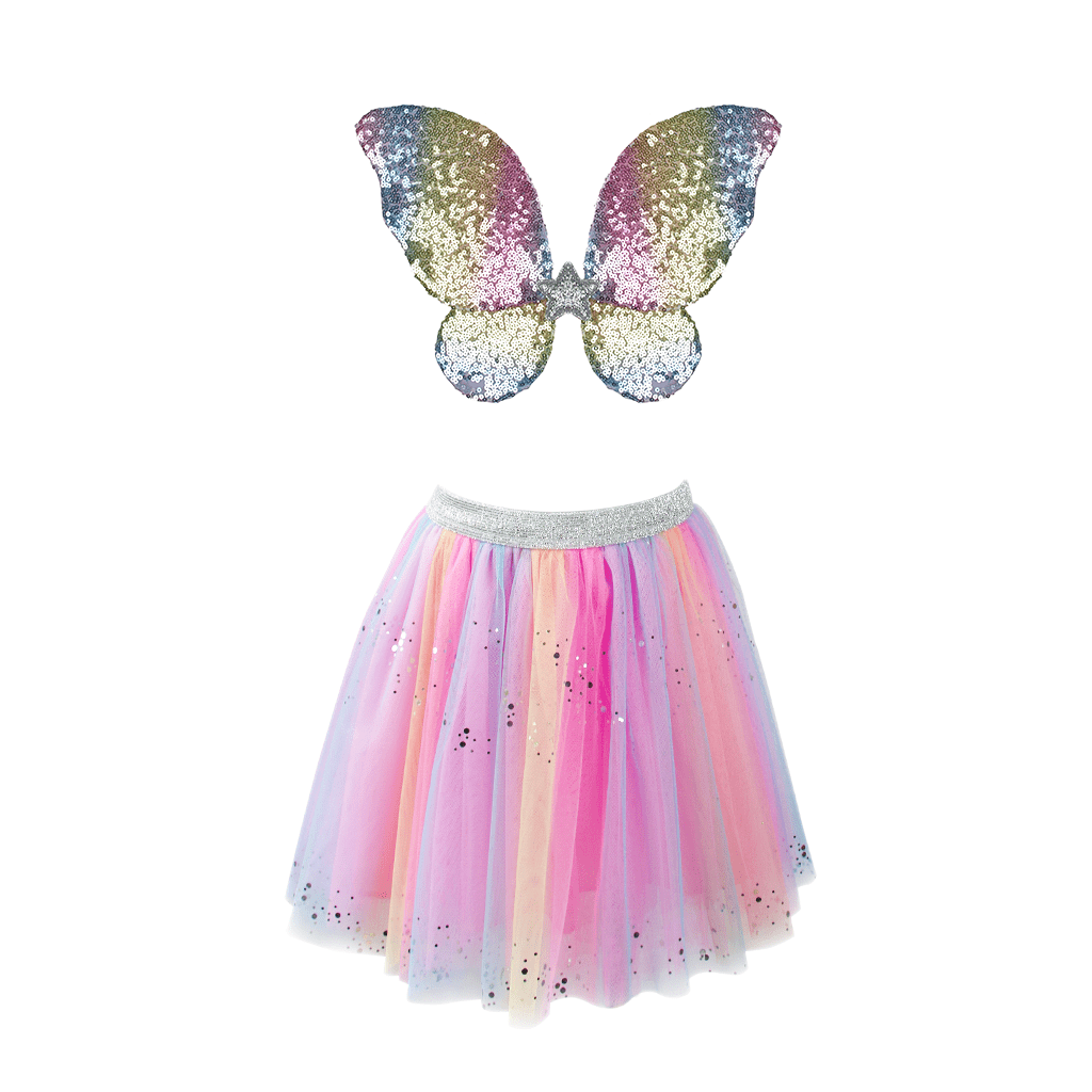 Rainbow Sequins Skirt Wings Wand Sizes 4 6 by Great Pretenders 1