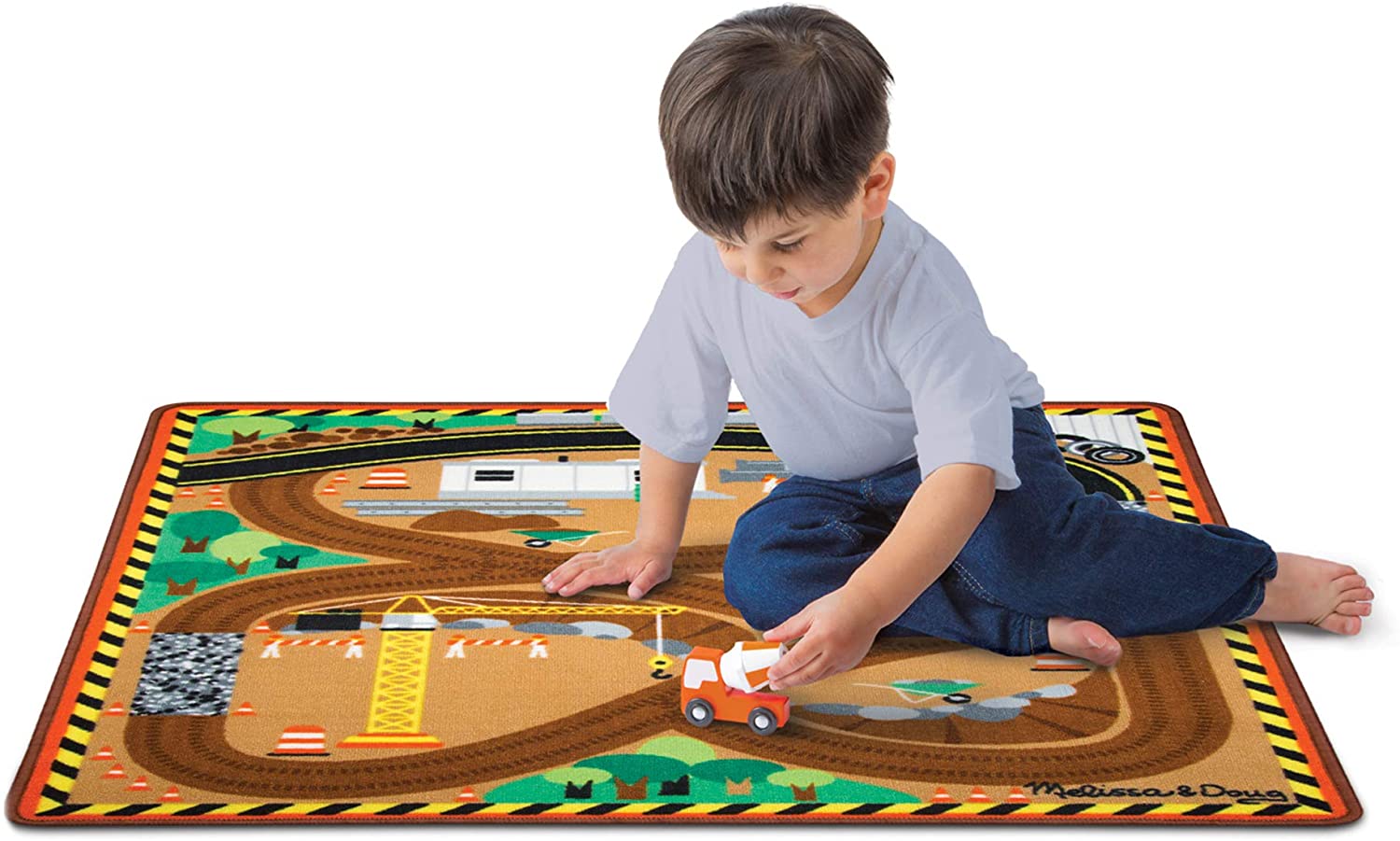 Round the Construction Zone Work Site Rug Vehicle Set by Melissa Doug 3