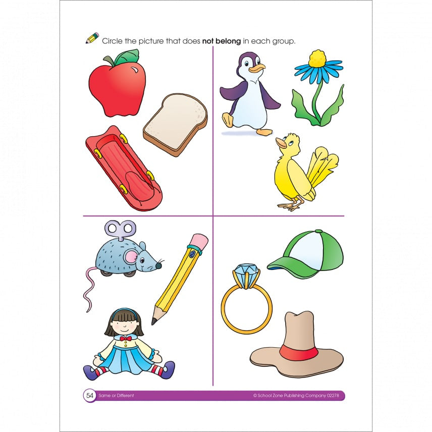 Same or Different Preschool Workbook by School Zone 3