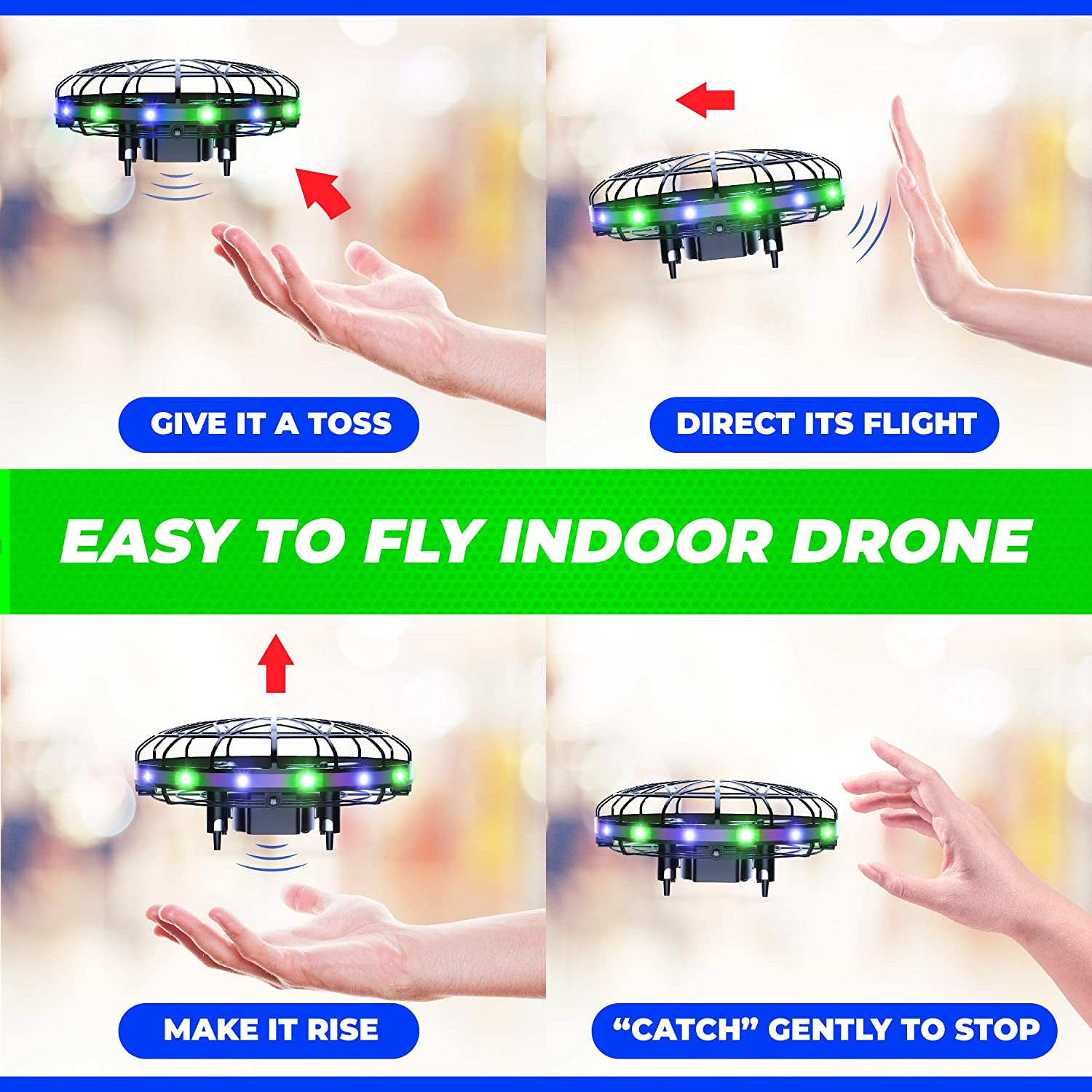 Scoot LED Hand Operated Drone GreenBlue by Force1 4